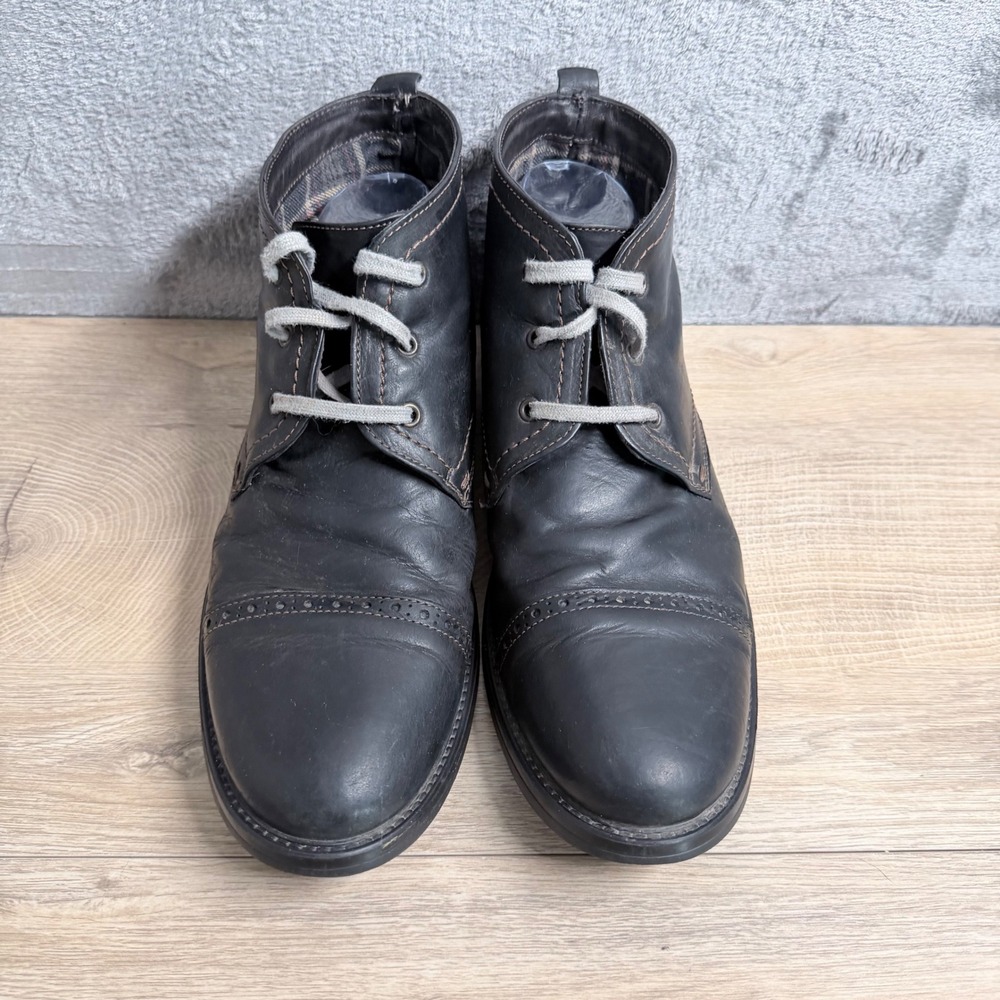 Johnston & Murphy Boots‎ Mens 11.5 Black Leather Lace Up Cap Toe Brogue Detail